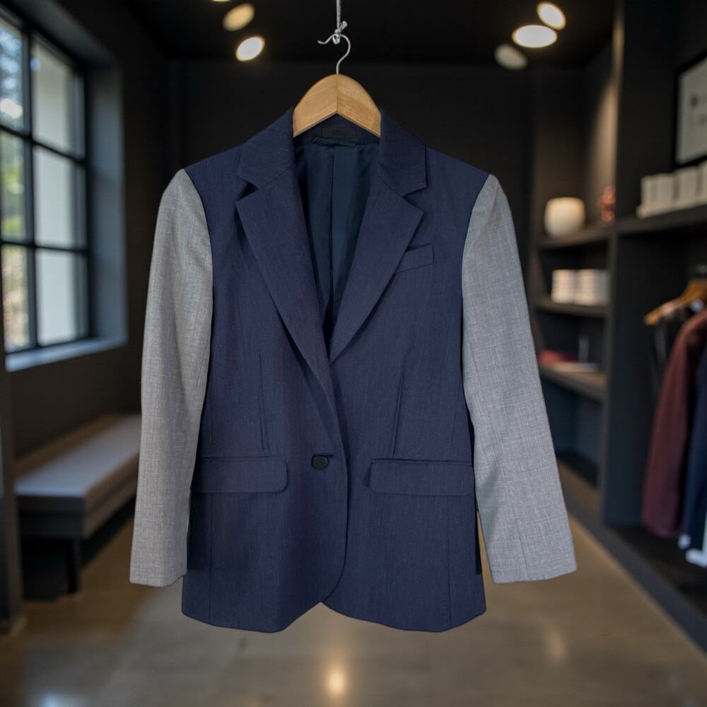 ATM Anthony Thomas Melillo Womens 100% Wool Sport Blazer Jacket Blue Gray Sz 4